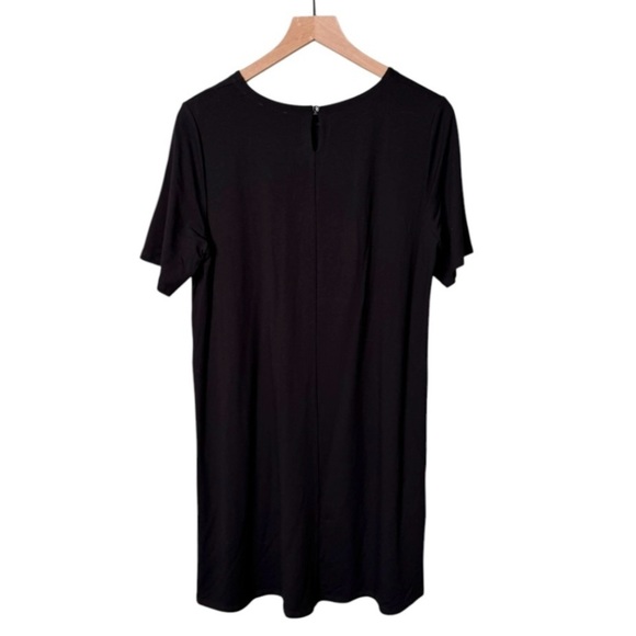 Eileen Fisher Short Sleeve Crewneck Keyhole Back Dress Black Size Petite Large - Picture 2 of 5